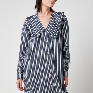 Ganni Striped Blue and White Button-Up Dress